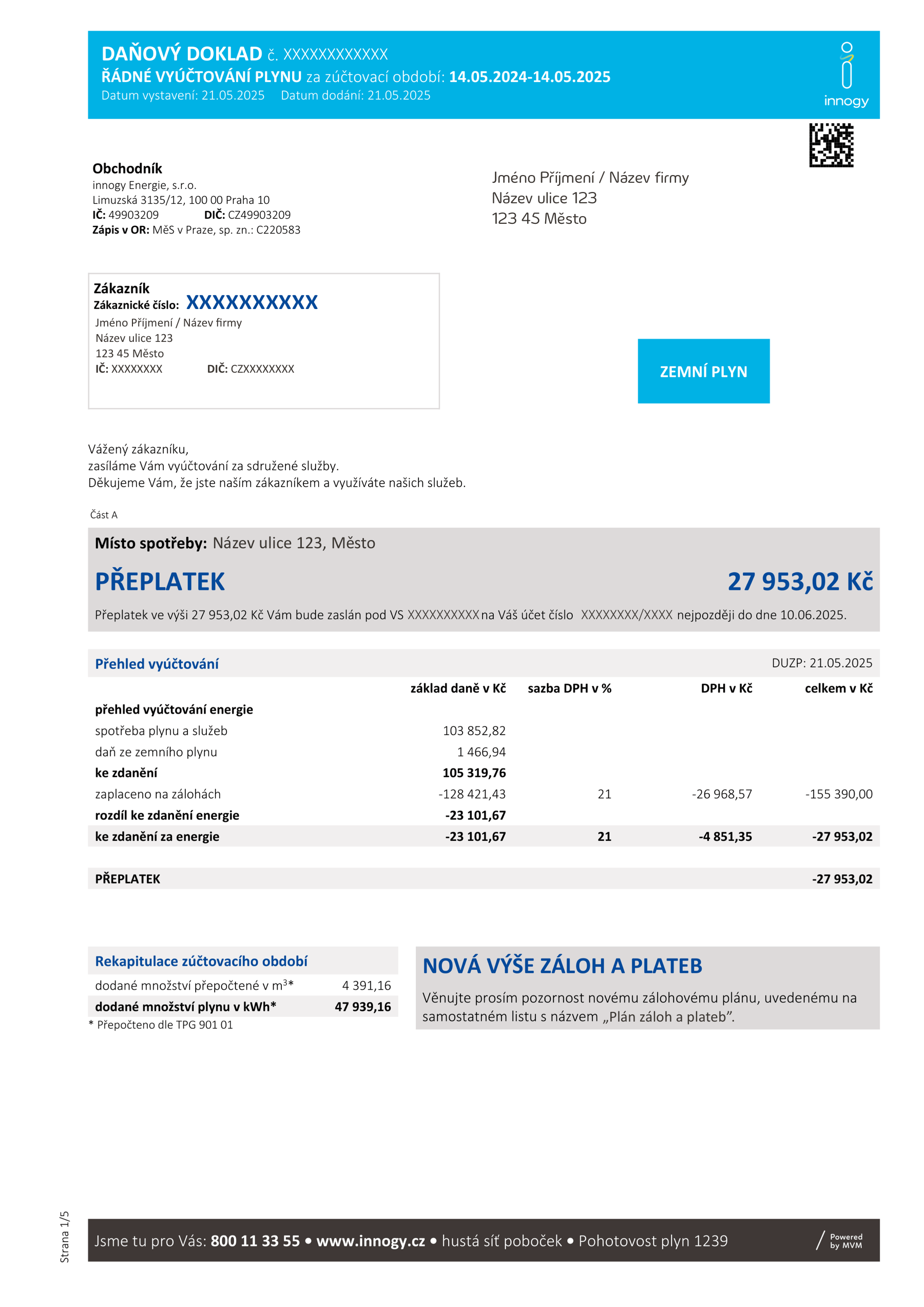 Průvodce fakturou pro podnikatele - plyn s přeplatkem - strana 1